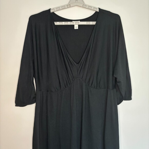 Ava & Viv Dresses & Skirts - AVA & VIV Womens 1X Gauze Stretch VNeck Midi Dress Black 3/4 Balloon Sleeve Plus